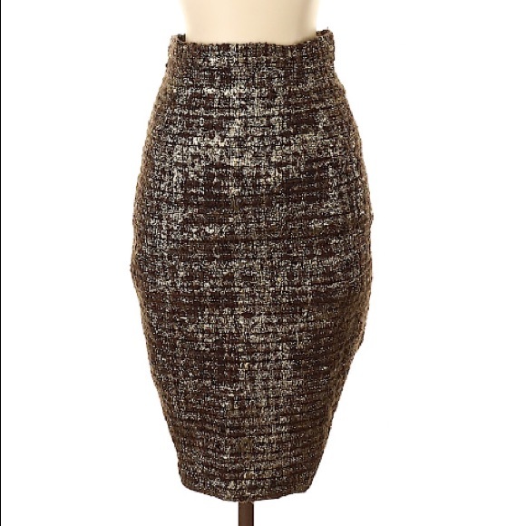 Alice & Olivia gold and brown tweed pencil skirt - Picture 1 of 2